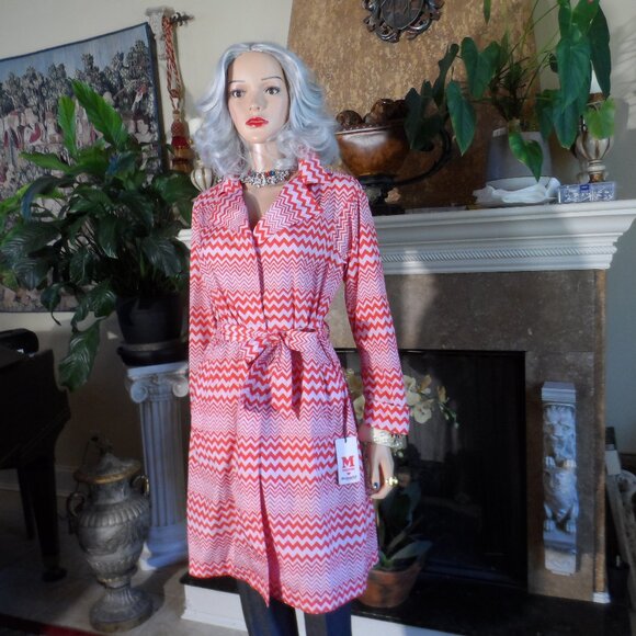Missoni Jackets & Blazers - New Missoni For African Aid Red & White Zizzag Pattern Trench/Rain Coat Size L